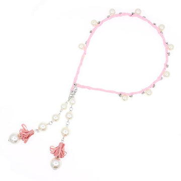 Fabric Wrapped Headband w/ Glass Pearls Rhinestones & Earring-like Tassels Pink